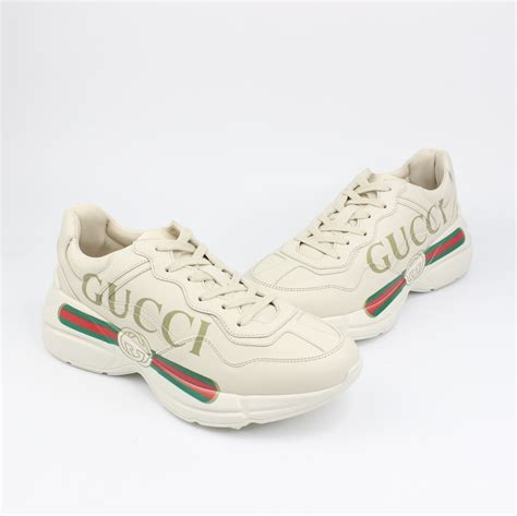 gucci men's rhyton-logo leather sneakers|gucci rhyton logo print.